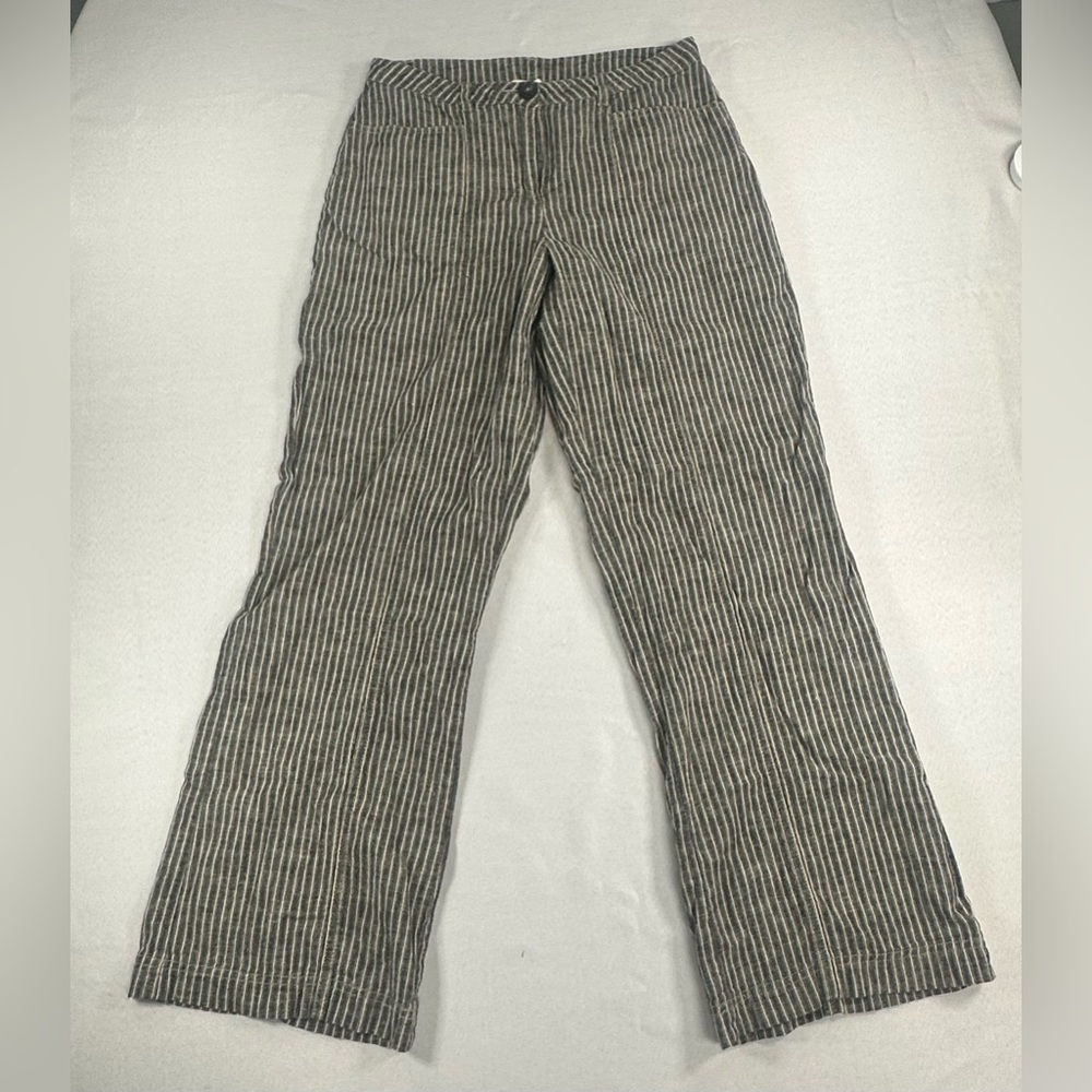 Sundance Linen Blend Pants Womens 2 Beige Black Striped Wide Leg Trousers